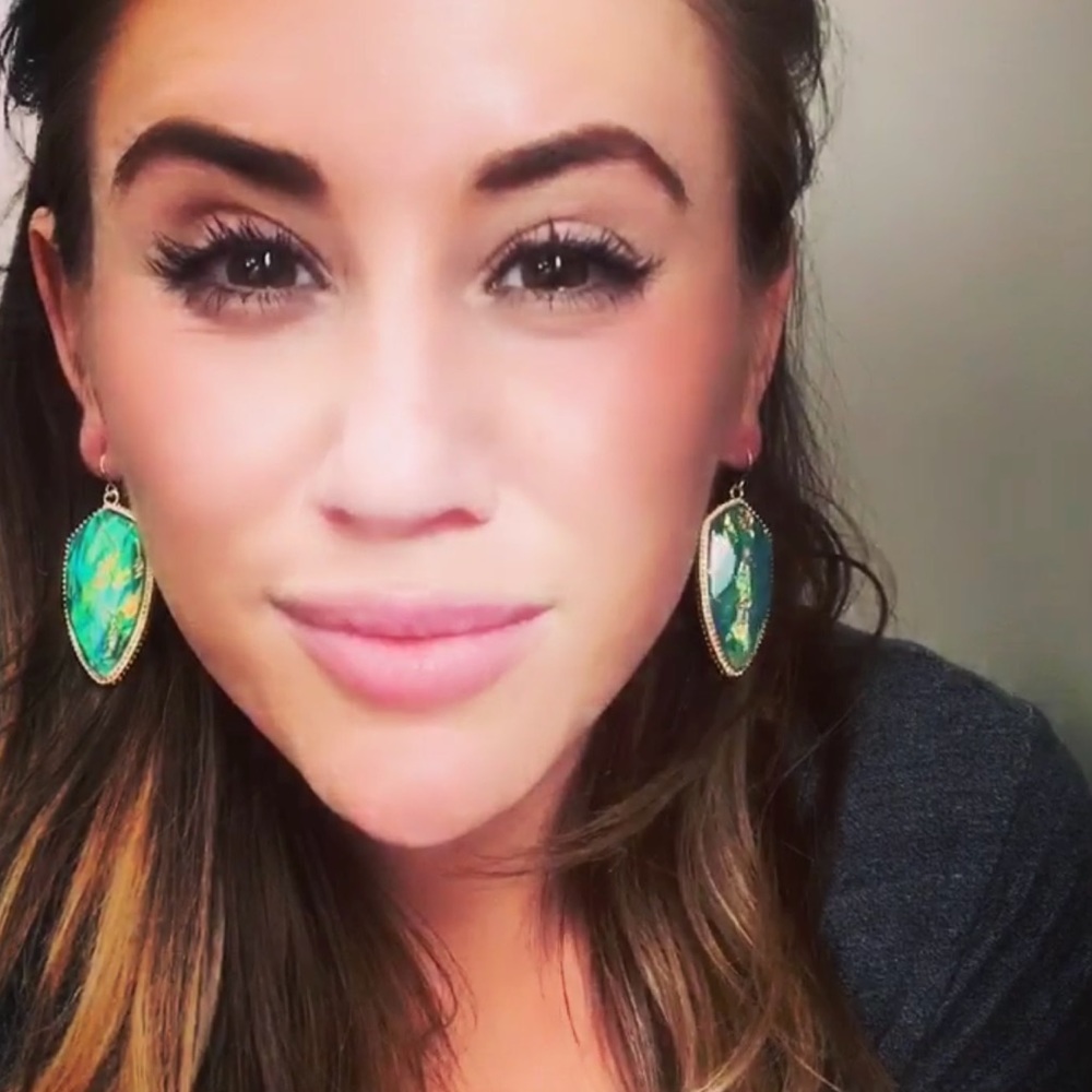 Chameleon Opal & Gold Faceted Geometric Earrings - Picture 2 of 4